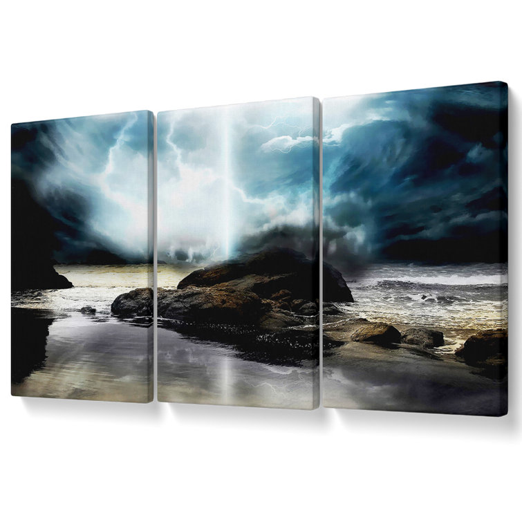 Highland Dunes Storm On The Beach Canvas 3 Panel Set Wayfair.co.uk